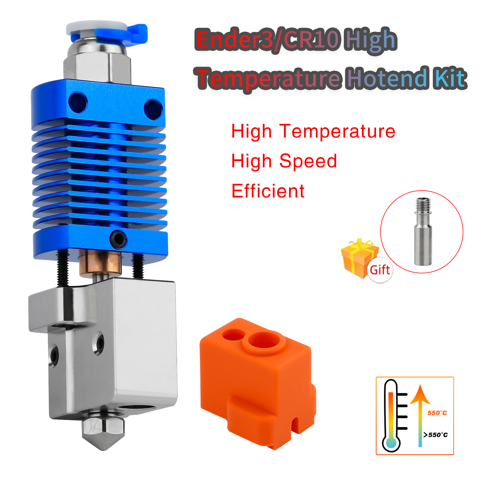 Ender3/Ender 3V2/CR10 Alta Temperatura 550 ℃ Kit Hotend Boquilla de volcán chapada en cobre Bloque calentado Kit Hotend de garganta bimetálica: Verde