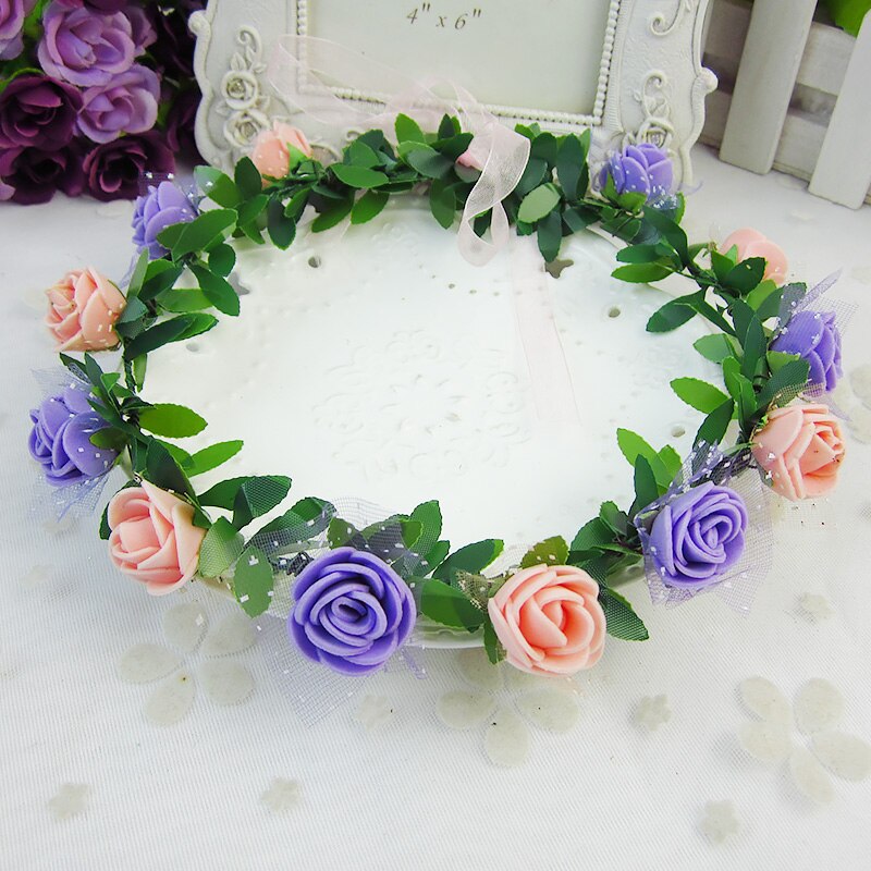 Rose Peony Flower Bridal Floral Crown Hair Band Wreath Mint Head Wreath Party Wedding Headpiece Bridesmaid Accessories