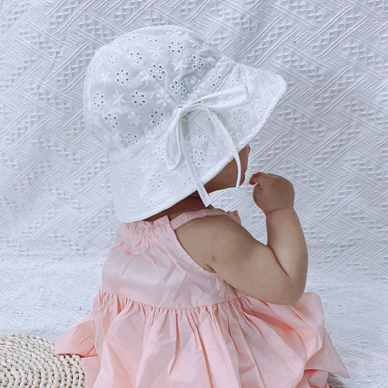 Chapeau à fleurs pour bébé fille, avec nœud, en maille, en coton, style princesse, couleur unie, pour la plage, pour enfant en bas âge: white style 1
