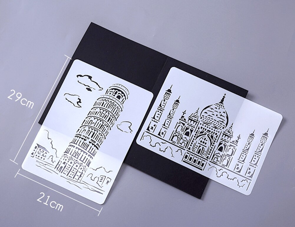 Hollow Flower Template DIY Architecture Series Painting Template Openwork City A4 Lace Ruler Template Student Supplies