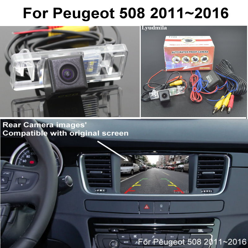 Til peugeot 508 rca & original skærmkompatibel adapter bil bakkamera tilbage backup kamera ccd nattesyn