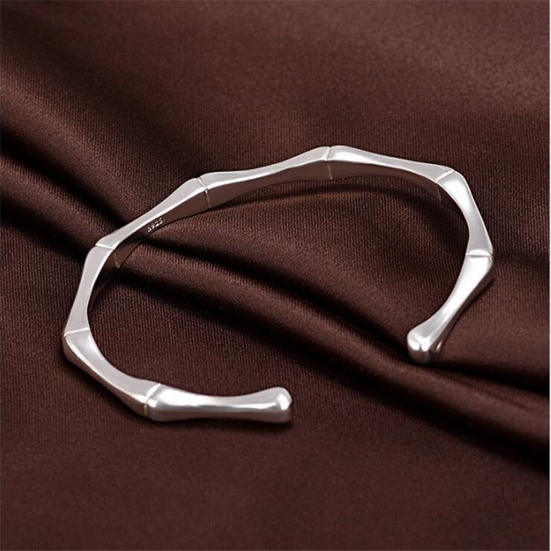 Korean Style Simple Bamboo Bracelets 925 Sterling Silver Jewelry Smooth Personality Bangles SB190