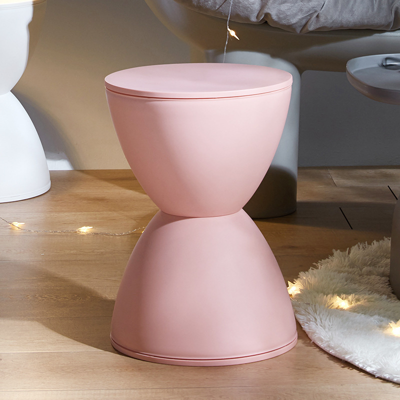 Taburete bajo nórdico para sala de estar, taburete circular y moderno de ocio para el hogar, simple y grueso, cambio de zapatos para el hogar, taburete de comedor para niños: Rosa