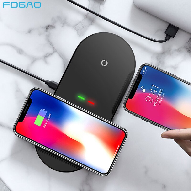 FDGAO 20W 2 in 1 Qi Wireless Charger Pad For iphone 11 XS XR X 8 Airpods Pro Dual 10W Fast Charging for Samsung S20 S10 S9 Buds