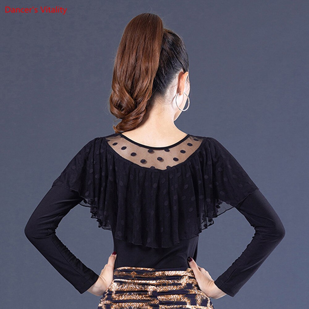 Latin Dance Tops Long Sleeve Dance Practice Clothes Women Ballroom Waltz Square Dance Performance Costumes