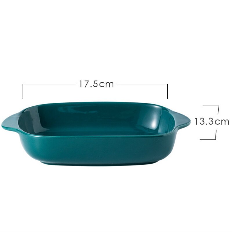 Rectangular Ceramic Baking Tray Double-eared Rice Plate Baking Mold Oven Pasta Thousand-level Baking Tray Microwave Oven: Green