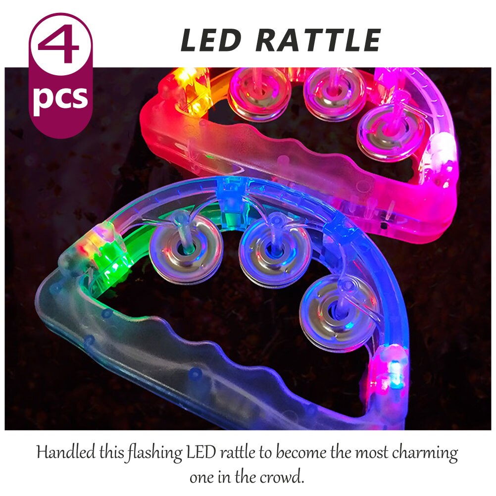 4pcs Tambourine Handheld Percussion Instrument Tambourine with LED Lights