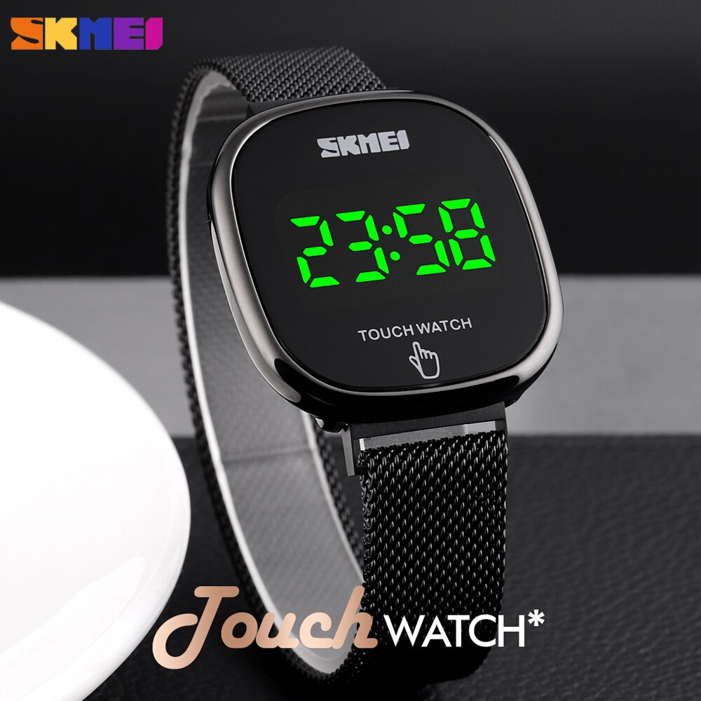 Skmei berøringsskjerm led display digitale klokker merke rustfritt stål full stål vanntette armbåndsur hombre