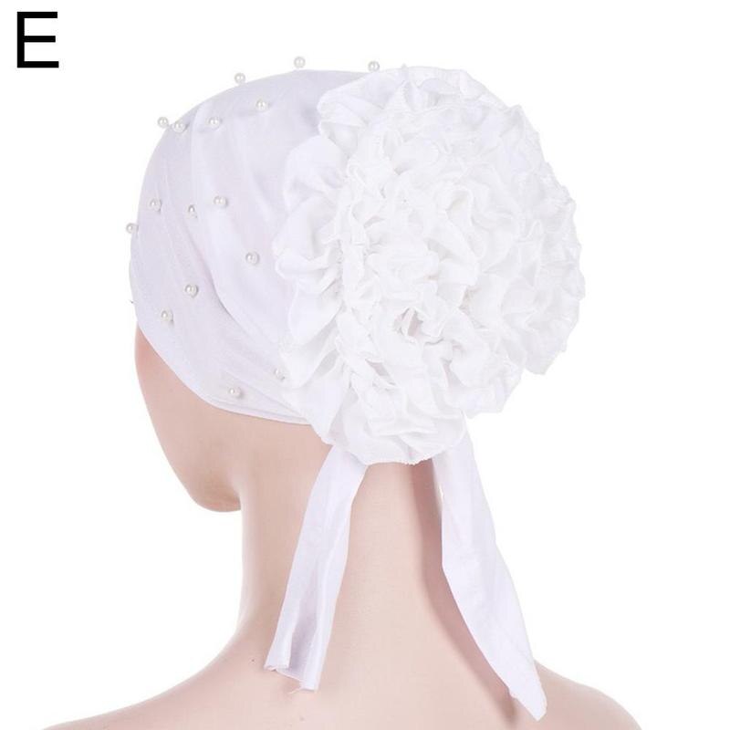 1pcs Spring Autumn Women's Accessories Headdress Muslim Big Flower Nail Bead Cap Headdress Baotou Dubai Women's Hat Leisure D4O1: E