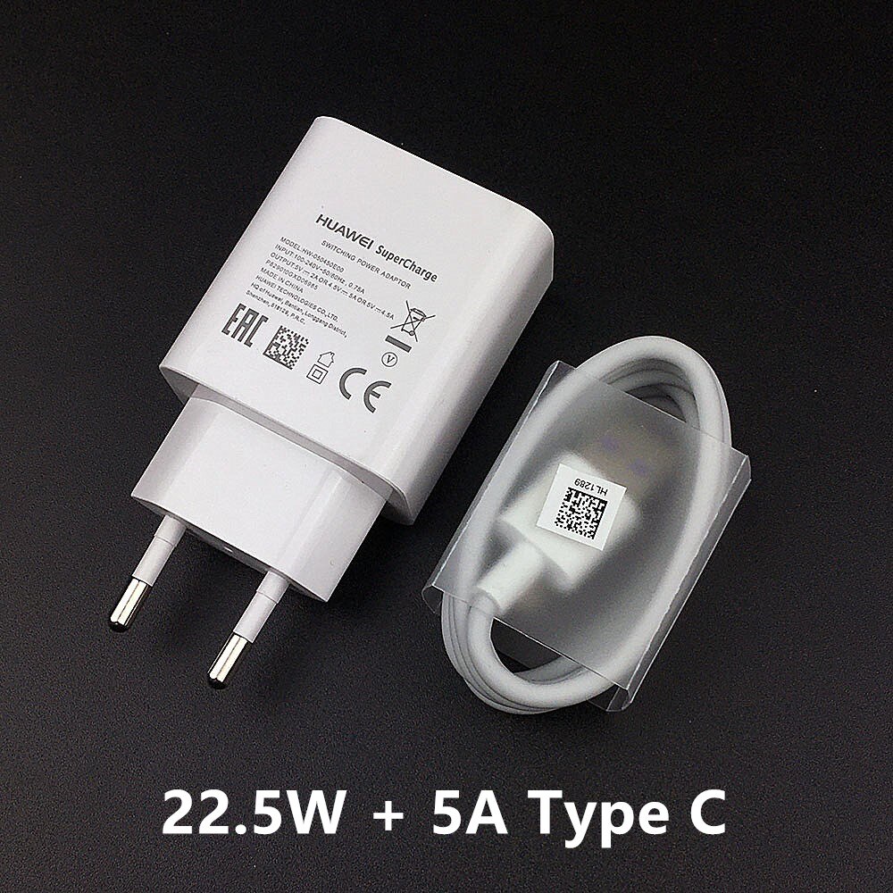 Huawei-cargador P40 PRO Original, 40W, 22,5 W, supercarga, Cable USB C, Huawei p30 pro, p40 lite, nova 5t, 6, 7i, mate 20x, xs, mate 30 pro: 22.5W EU Charger set