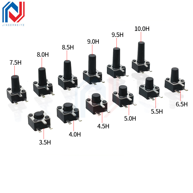 20 stk. størrelse 4.5 x 4.5mm touch-afbryder 4.5*4.5*3.5-10mm- sidet trebenet dip-sidestik vandret knap printkortpanel tastatur knapafbryder