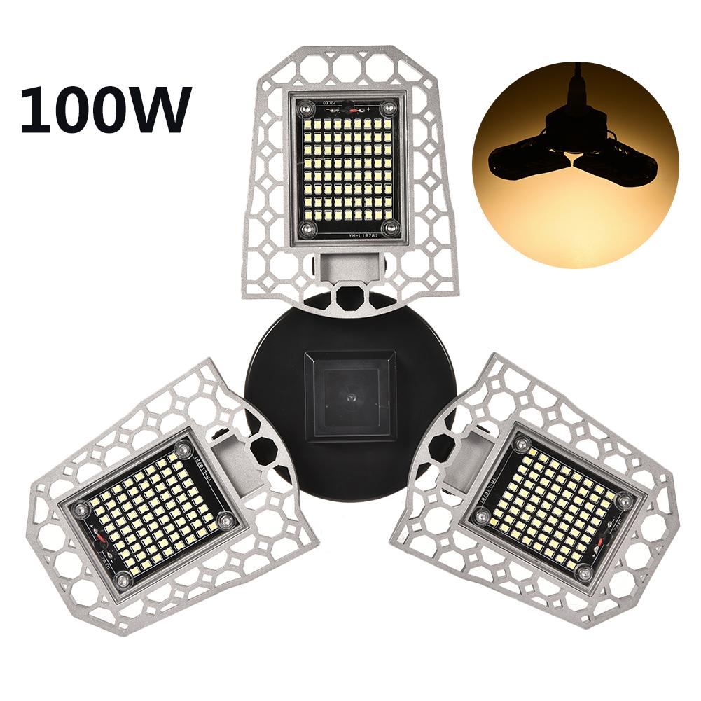 100W LED Garage Light Deformable Ceiling Light Ip65 E27 High Bay Light Super Bright Industrial Lamp For Workshop 100V-277v: 100w / white light
