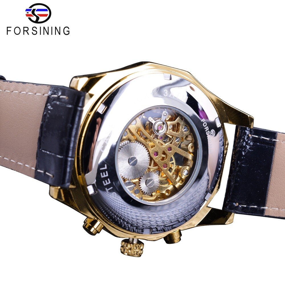 FORSINING Herren-Armbanduhr, Modisches, Klassisches Holz-Design, Automatisches Skelett-Armbanduhr, Mechanisch, Leuchtend, Wasserdicht, Silber, Schwarz, Armband