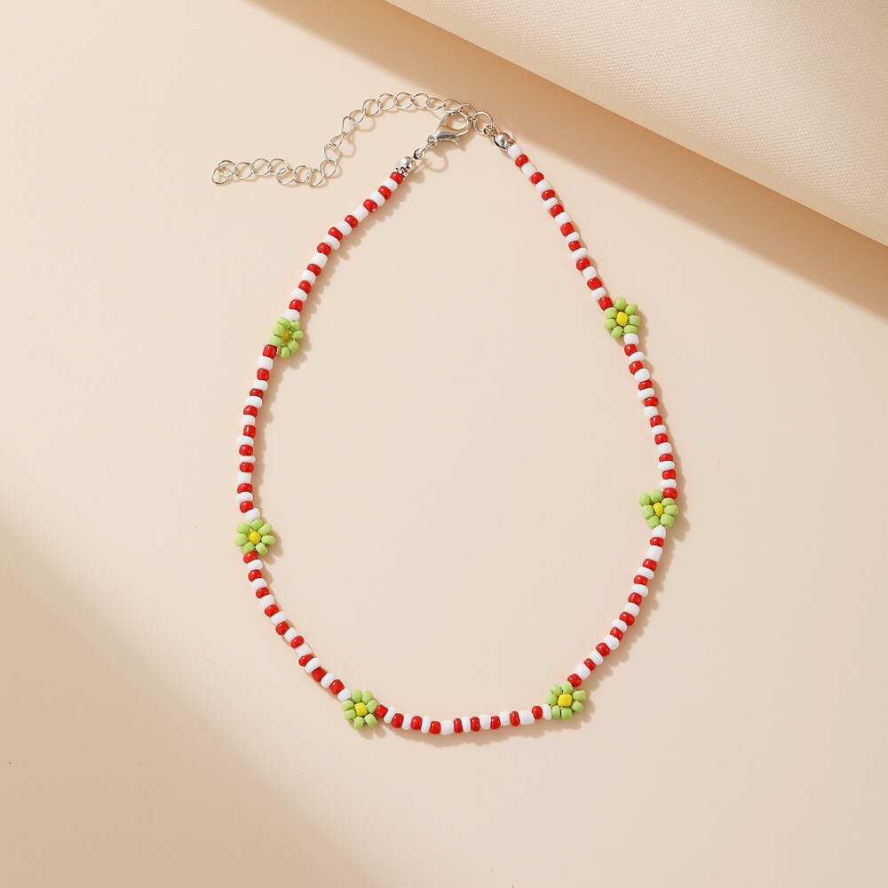 Nowa wiosna kolorowe małe koraliki naszyjnik dla kobiet moda Handmade Daisy z kwiatami i koralikami Chokers naszyjniki biżuteria Boho: red white