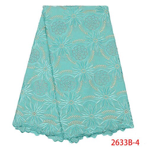 Swiss Voile Laces Fabrics African Lace Fabric Embroidered French Cotton Lace Fabric with Stones for Women KS2633B-4: picture 1