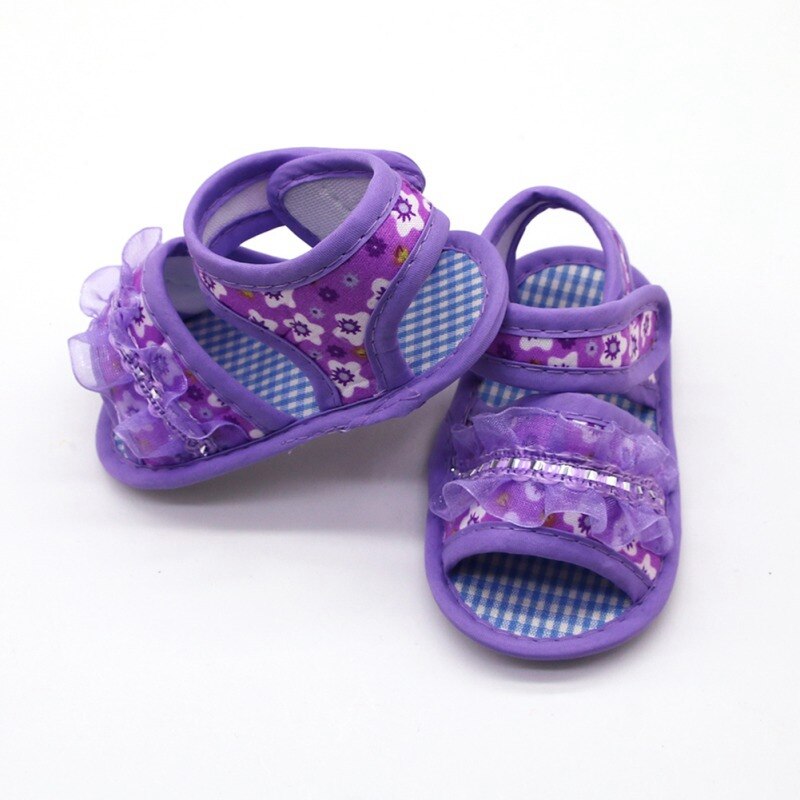 Baby Girl Sandals Floral Pattern Anti-Slip Shoes With Lace Casual Sneakers Toddler Soft Soled Footwear 0-18M