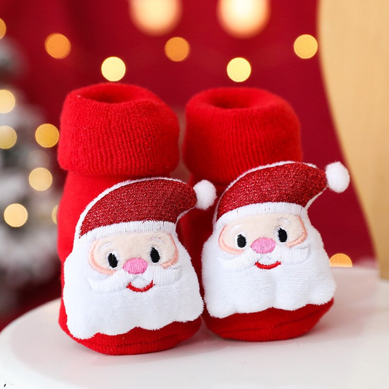Bomulds baby sokker jul gummi skridsikker gulv sokker tegneserie spædbarn baby dyr sokker vinter efterår tykkere varme sko: Rød / M (i 1-3 år)