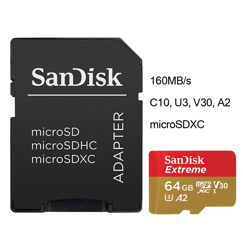 Karta pamięci SanDisk karta Micro SD C10 V30 U3 4K 32GB 64GB 128GB 256GB karty TF dla kamera na deskę rozdzielczą monitorowanie wideo Smartphone drony: sandisk-tf-160M-64G