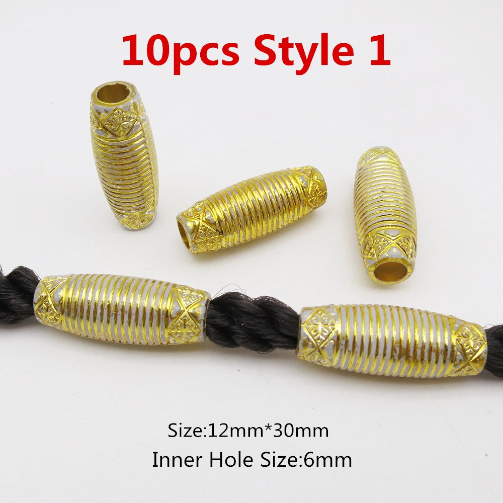 10 stk hår smykker flet ringe dekorationsvedhæng dreadlocks skæg perler ringe imiteret træ plastik perler tilbehør: 10 stk stil 1