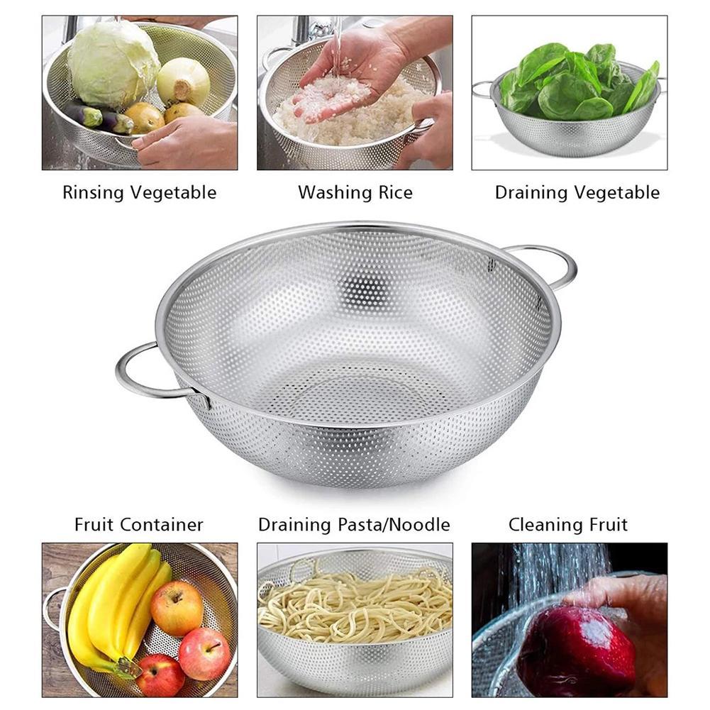 Steel Drain Basket Colander Fruit Rice Vegetable Washing Basket Strainer Drainer With Handle For Home Kitchen