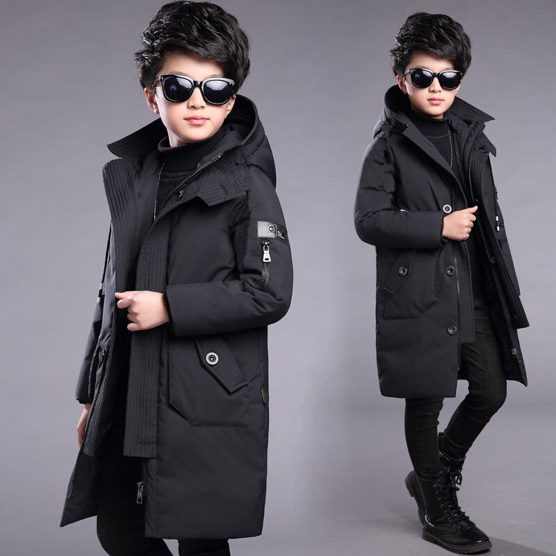 Kinderen Snowsuit Winter Warme Jassen Voor Jongens Kleding Tiener Kleding Kids Parka Lange Jas Maat 10 12 14 16 Jaar: black / 10T