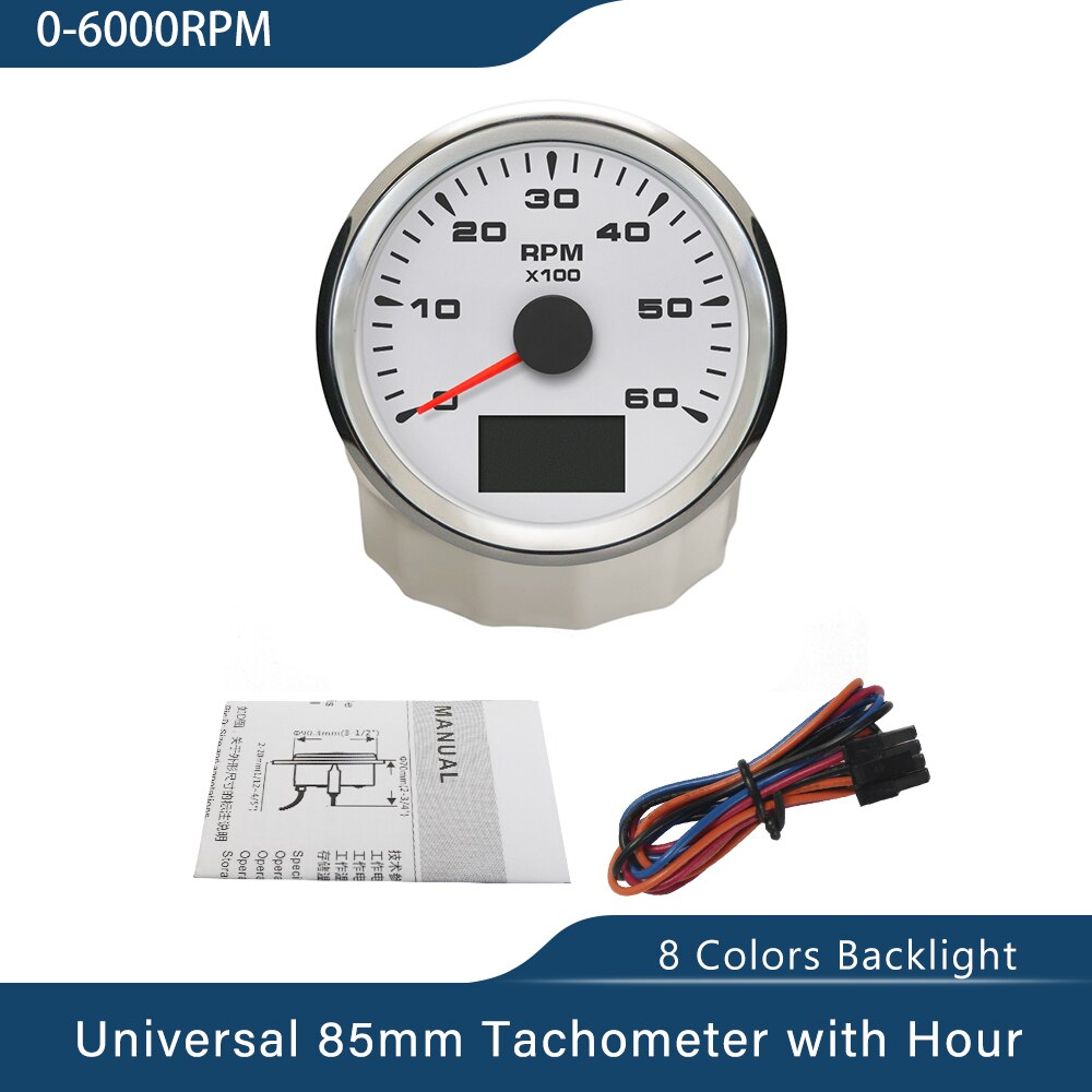 Wasserdichte Stiefel Drehzahlmesser Marine Tacho Messgerät LCD Betriebsstundenzähler 3K 4K 6K 8K 85mm Stiefel Tachometer 12V/24V Mit 8 Farben Hintergrundbeleuchtung: 6K WS