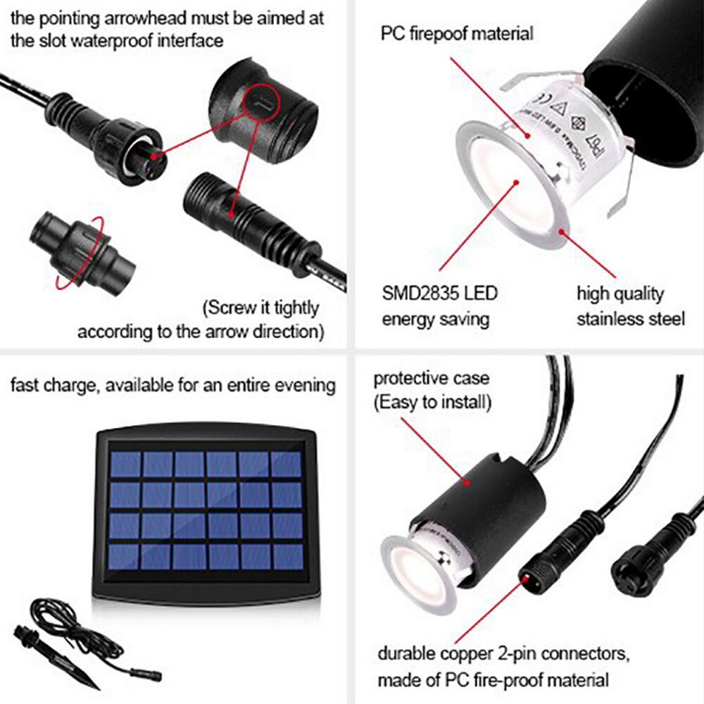 LED Deck Lights Waterproof Solar Powered Deck Light Set Recessed Underground Lamp Warm White 3000K Natural White 4000K Spotlight