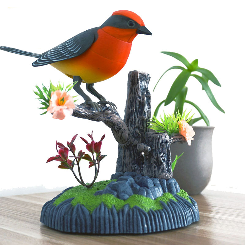 Sound Voice Control Electric Bird Pet Toy Electric Simulation Induction Bird Cage Birdcage Toy: Red