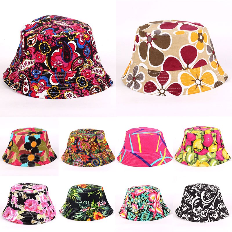 Sun Hat Beach Sunscreen Bucket Cap Unisex Flowers Pattern Bucket Hat Fisherman Hat Travel Beach Round Hats Sunshade Casual Caps