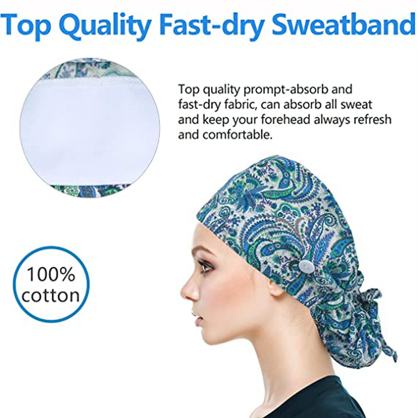 Einstellbare scrubs frauen Unisex Druck Baumwolle Peeling Hut Schönheit Salon Arbeiten Caps Krankenschwester Hut Elastische Krankenschwester Zubehör #3s
