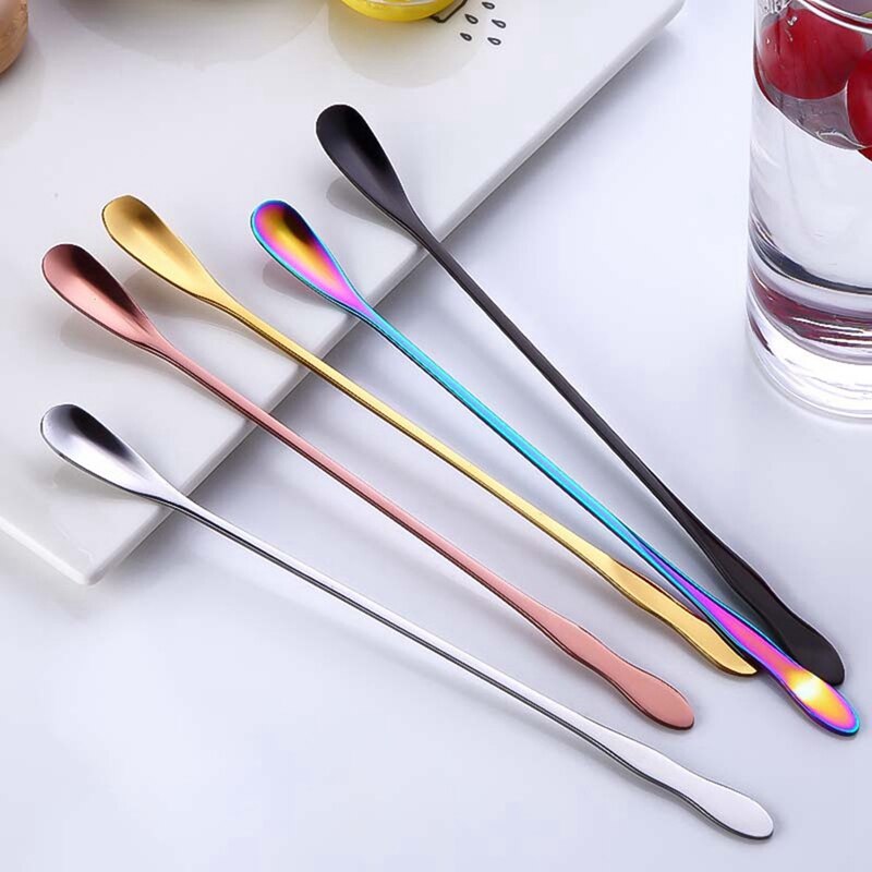Color Stainless Steel Long Handle Ice Cream Spoon Stack Coffee Mug Stirrer Ice Cube Scoop Dessert Gadgets Kitchen Accessories