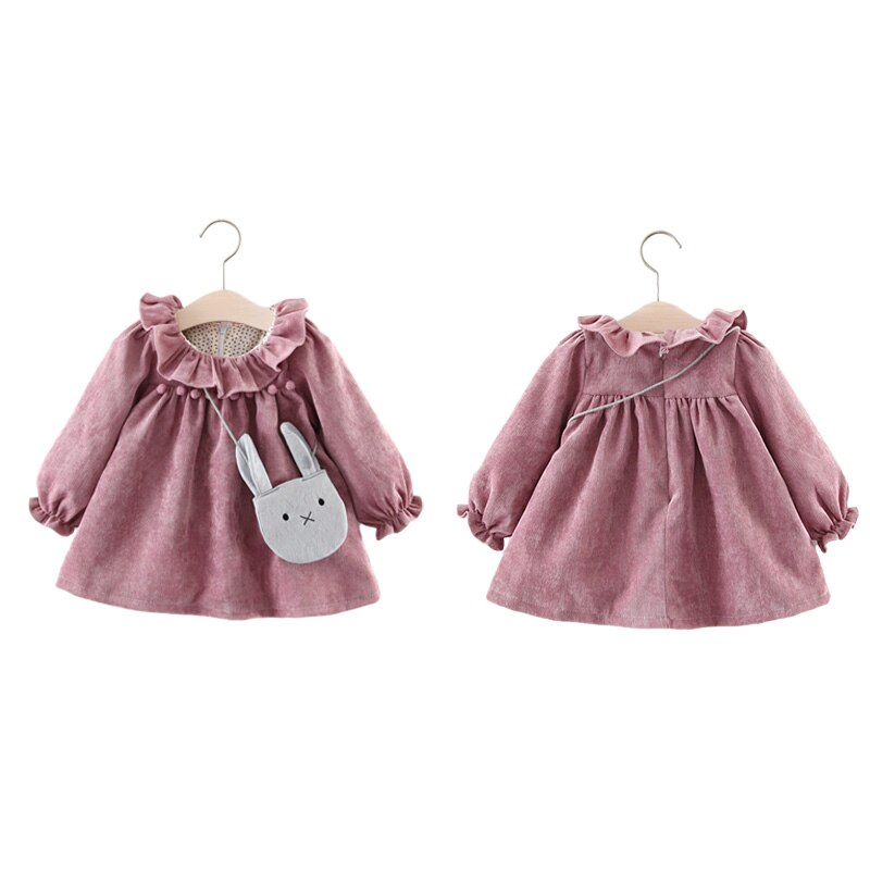 Primavera autunno bambino ragazza vestire abbigliamento per bambini puro cotone a maniche lunghe tinta unita tunica base abito da principessa borsa regalo gratuita