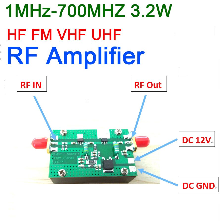 Transmissor de banda larga fm, 1mhz-700mhz, 3.2w, 30db, vhf, uhf, fm, amplificador de potência para rádio ham, walkie talkie, controle remoto de ondas curtas