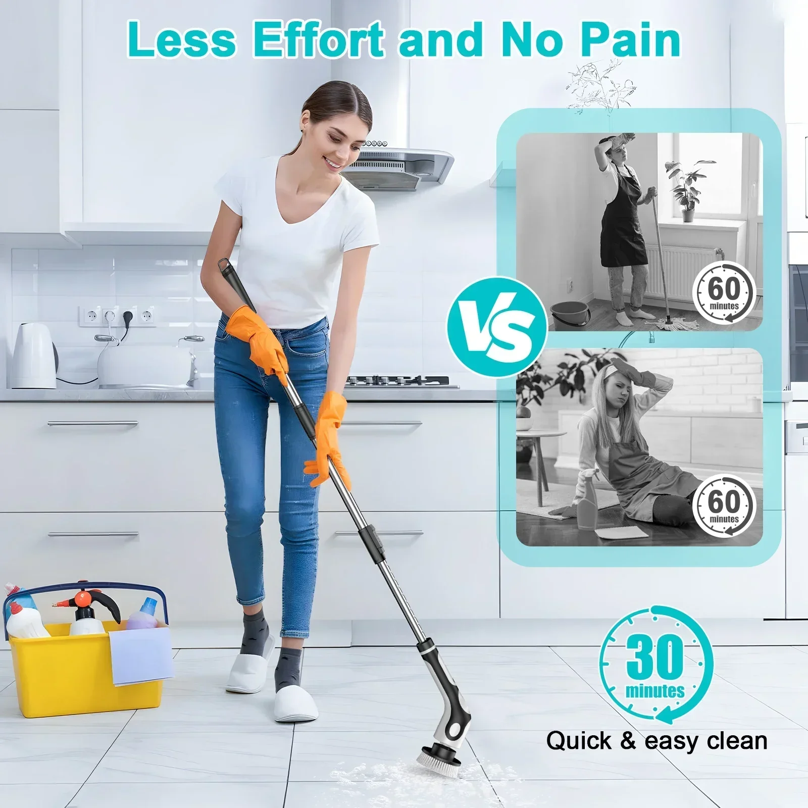 11 in 1 Electric Spin Scrubber Cordless Cleaning Brush with 9 Replaceable Brush Heads for Bathroom Shower Bathtub Glass Car: WHITE