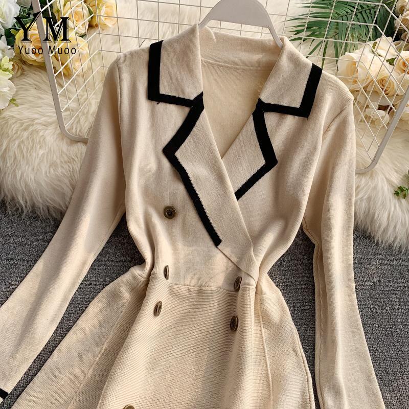 YuooMuoo Good Comfy Rouje French Vintage Knitted Sweater Women Dress Ladies Office Dress Autumn Party Dress