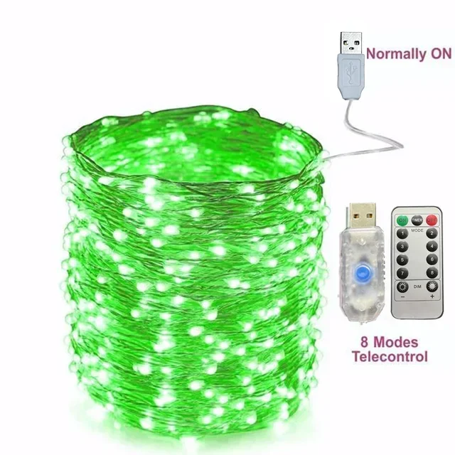 Guirnalda de luces Led USB, 5M/10M/20/30M, telecontrol, 8 modos, luces de Control remoto, guirnaldas de hadas, lámparas de decoración para bodas, Navidad y vacaciones: Blanco / O
