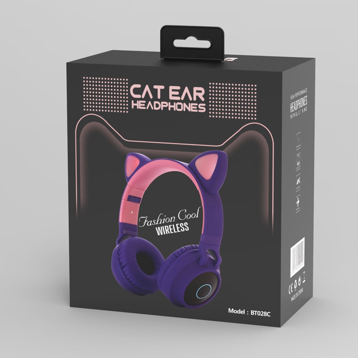 Söpö led kissan korva bluetooth langattomat kuulokkeet taitettavat cosplay kissan kuulokkeet pelikuulokkeet musiikille kuulokkeet mikrofoneilla: Violetti pinkki laatikon kanssa