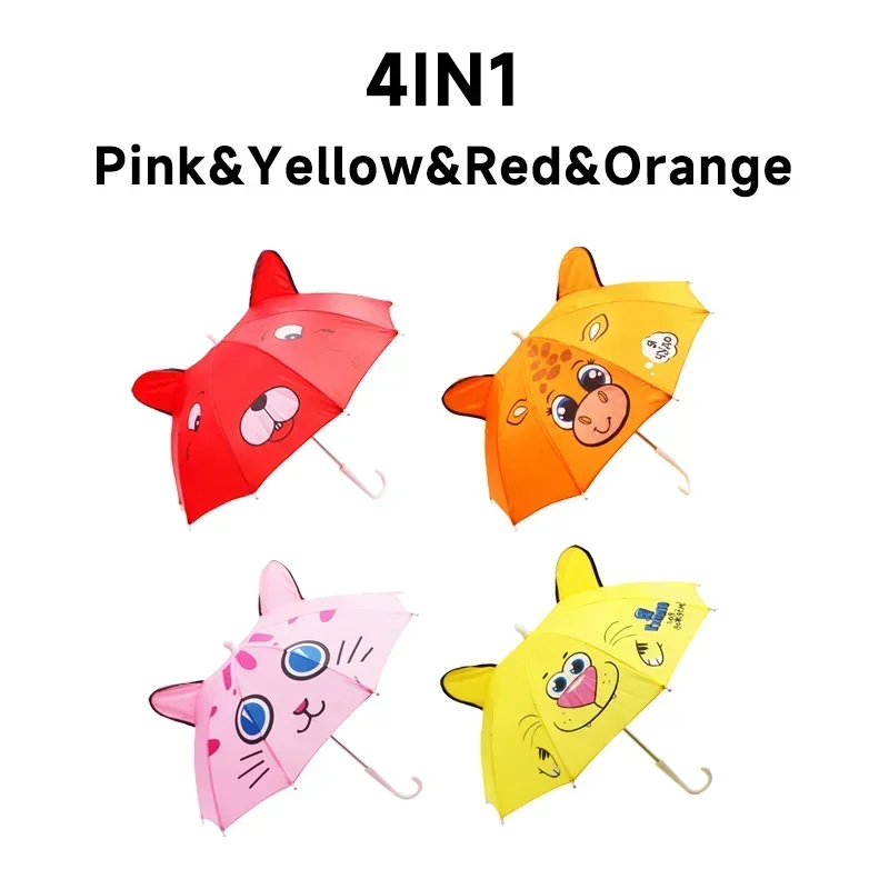 Paraguas de dibujos animados para niños de 1 a 3 años, paraguas de animación con mango largo, modelado de orejas 3D, paraguas para niños y niñas: Amarillo claro