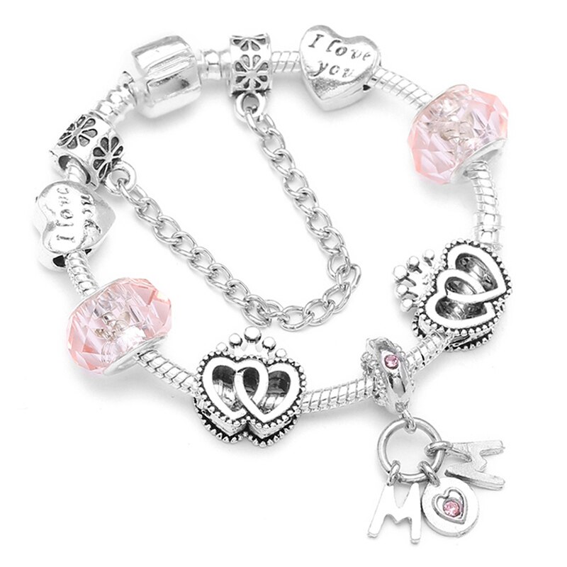 Boosbiy verzilverde mama hangers bedelarmband voor vrouwen, geschikt voor een liefdeshart bedelarmband, moederdag sieraden: 18cm
