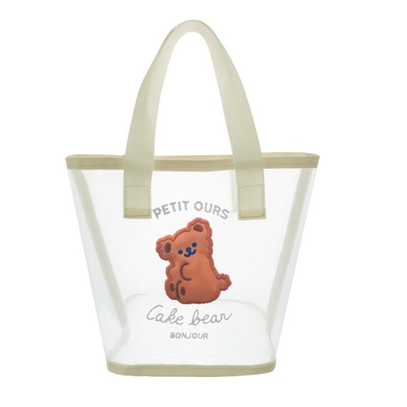 Korea Bear Flower Handbag Girls Summer Beach Travel Beach Bag Women Daily Shopping Bags Gauze Should Bags: Brown Bear