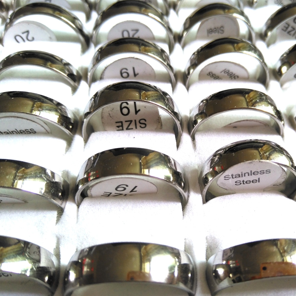 Groß Viele 200 stücke Unisex Silber Band 6mm Breite Edelstahl Komfort fit Ringe Größe 17-18-19-20-21mm Mix