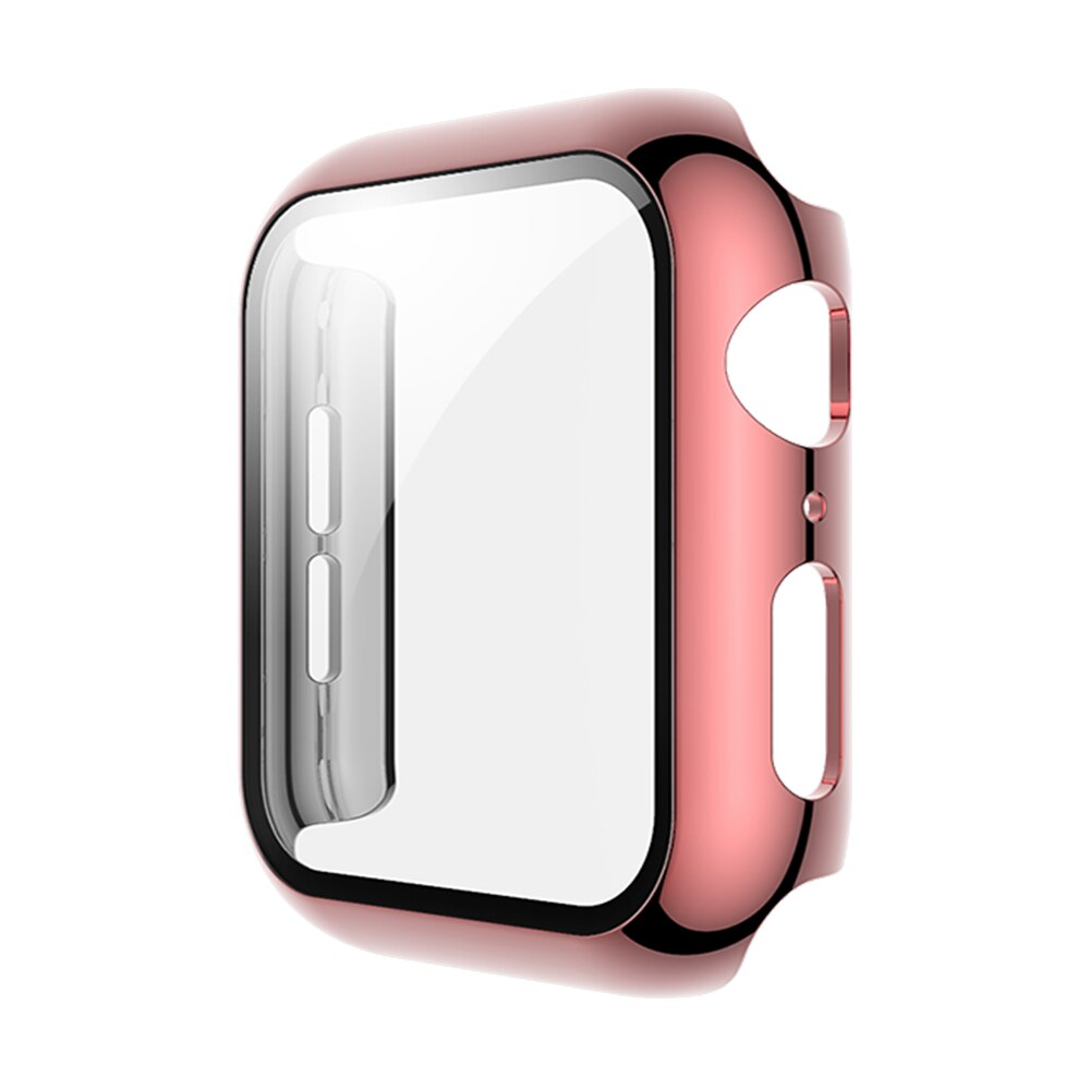 Schermbeschermer pc-hoes voor apple watch se-serie 6 5 4 3 behuizing met gehard glas voor iphone 44mm 40mm 38mm 42mm bumper: Roze / 42mm