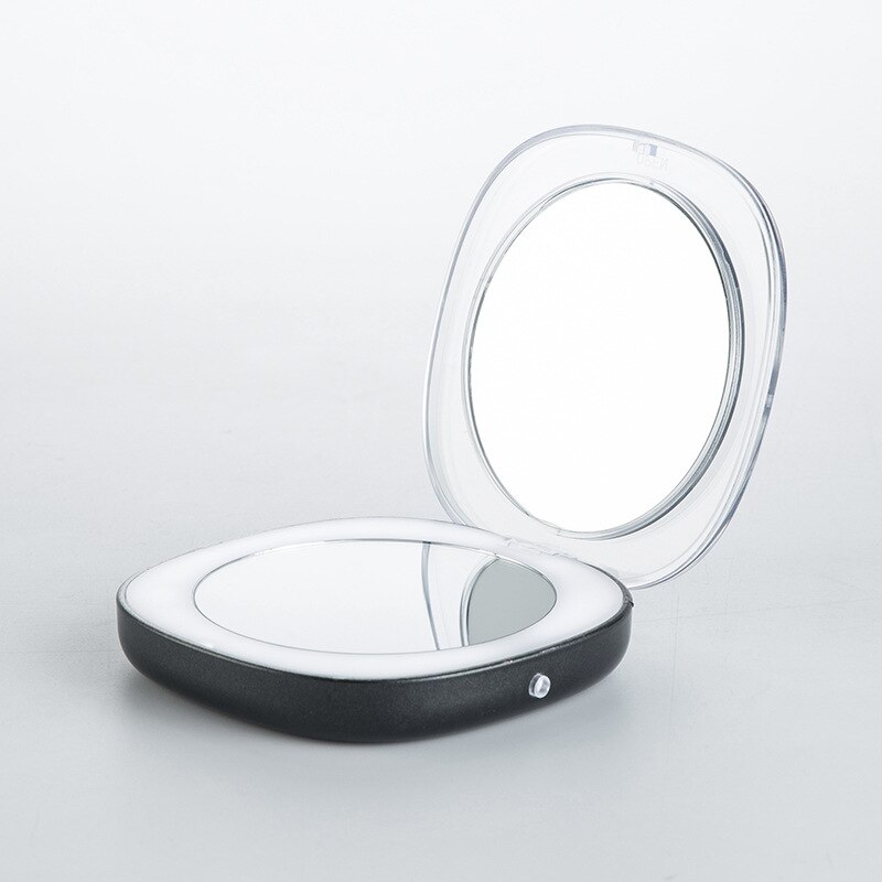 Mini espelho de maquiagem led m146 bolso maquiagem espelhos de vaidade com luz led 2-face espelho de mão iluminado portátil flip espelho compacto: Black