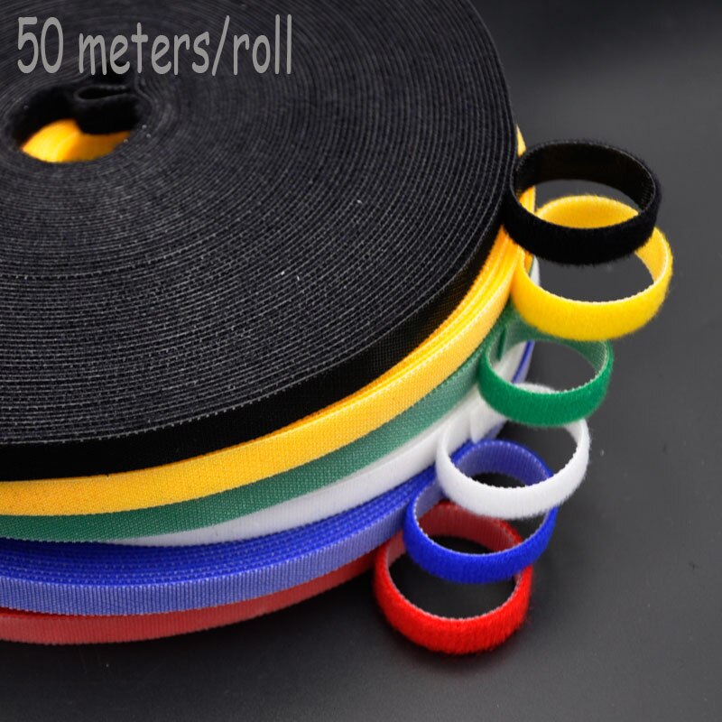 50 meter selvklebende borrelås kabelbånd magisk festebånd kroker løkker snorer spenne manager klips wire line finishing stropp