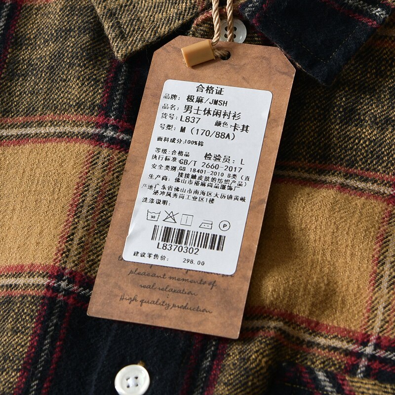 Høstrutete skjorte herre 100%  bomullstopper med lange ermer for menn casual slim fit skjorter klær 837