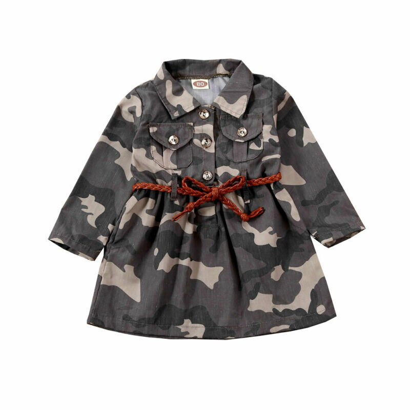 Spædbarn baby dreng pige langærmet camouflage trenchcoat + bælte sommer tøj: 6m