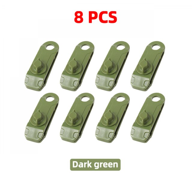 1/5/8/10Pcs Tarpaulin Clip Awning Tent Clamp Canopy Lashing Buckle Jaw Grip Outdoor Camping Hook Anchor Windproof Rope Barb: 8 PCS Green