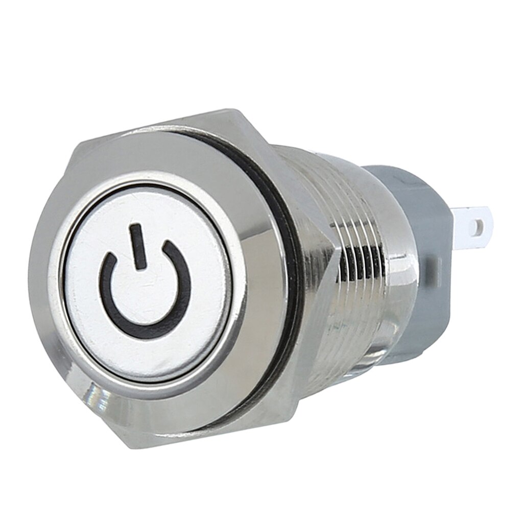 Momentary Push Button Switch Stainless Steel Shell Suitable for 16mm Mounting Hole Blue LED Light