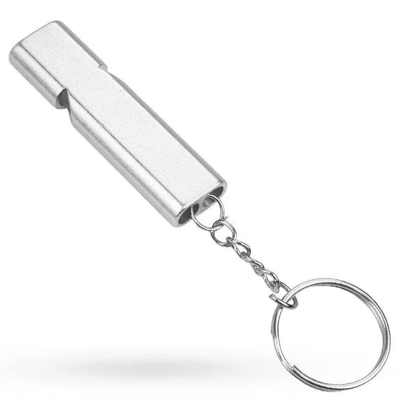 Sifflet de survie en plein air en alliage d'aluminium et métal, Double trou, haute fréquence, outil de sauvetage à décibe élevé 150db: Argent