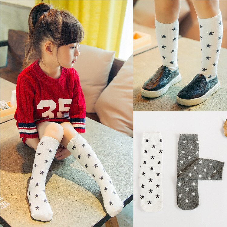 1 pair Girl Socks Knee High Cute Baby Socks Long Tube Booties stars pattern Children's Sock